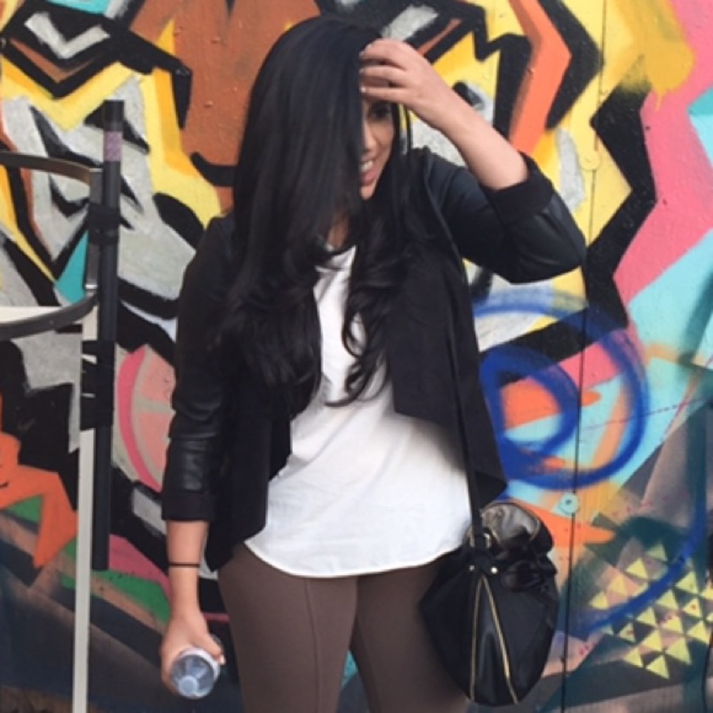 Dynamite faux leather and suede open jacket